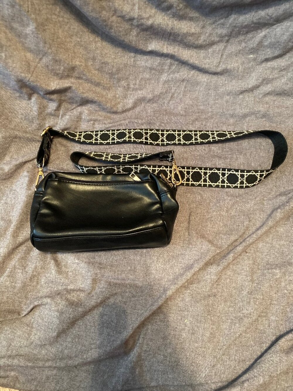 Black Geometric Pattern Faux Leather Crossbody Bag